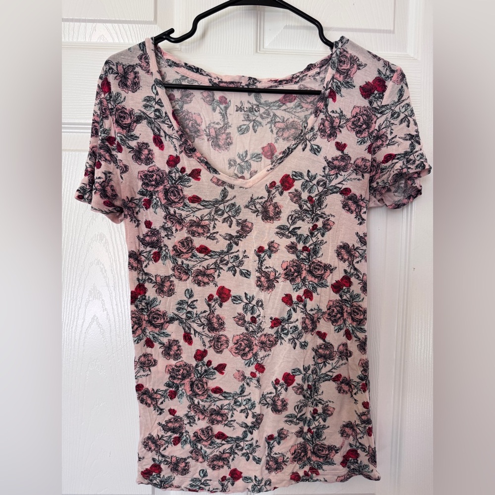 Mudd Pink Floral Short Sleeve Top